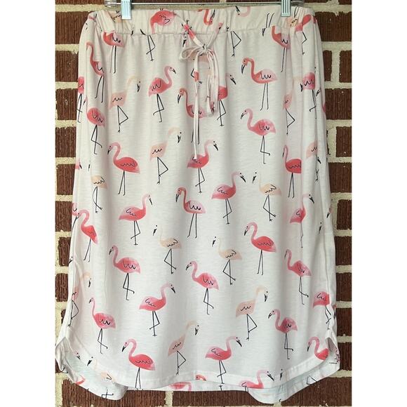 Tickled Teal Flamingo Print Knit Skirt Elastic Drawstring Waist Size 1X - Picture 1 of 3